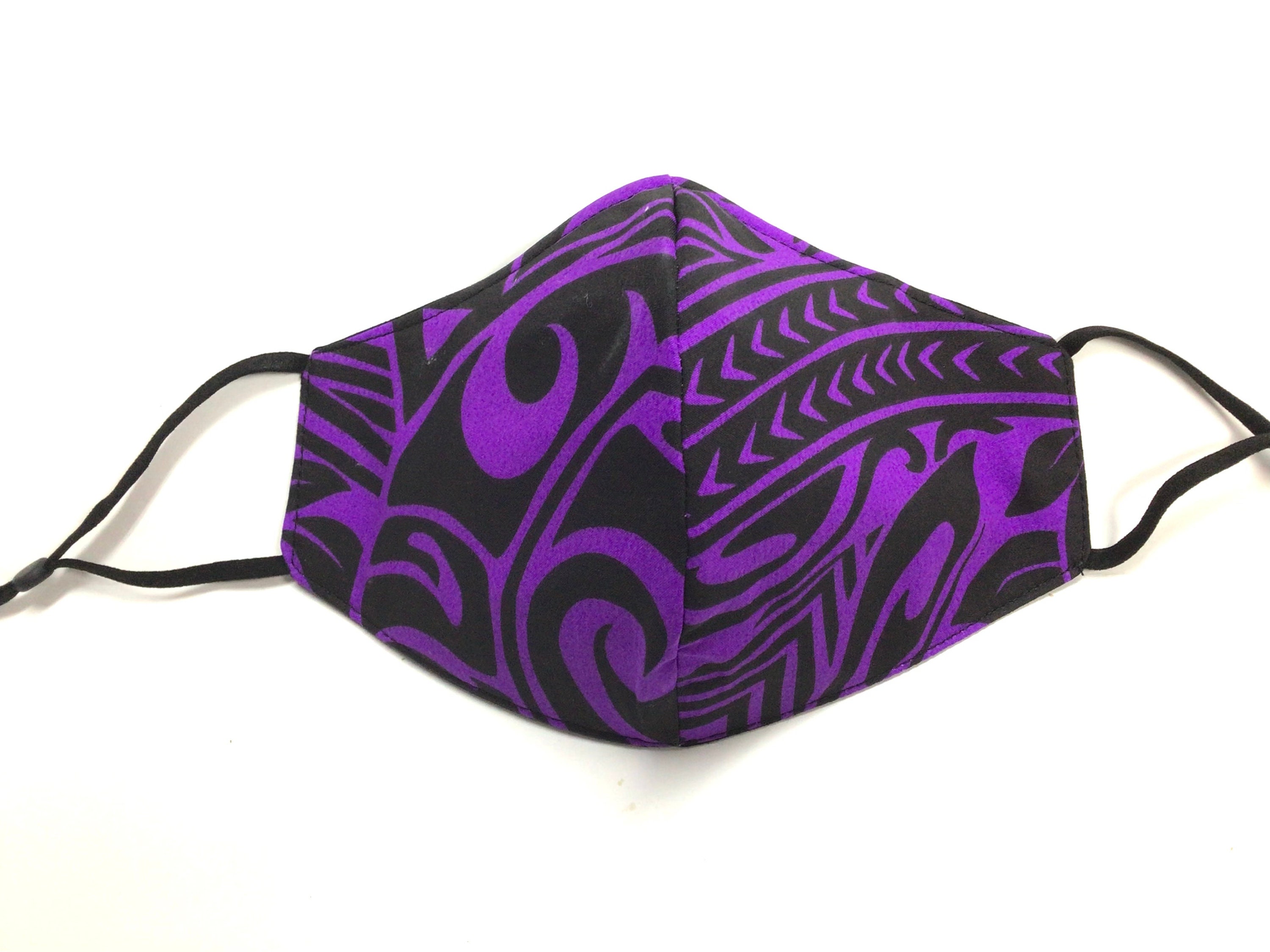 Purple & Black Tribal Hawaiian Print Triple Lined Face Mask