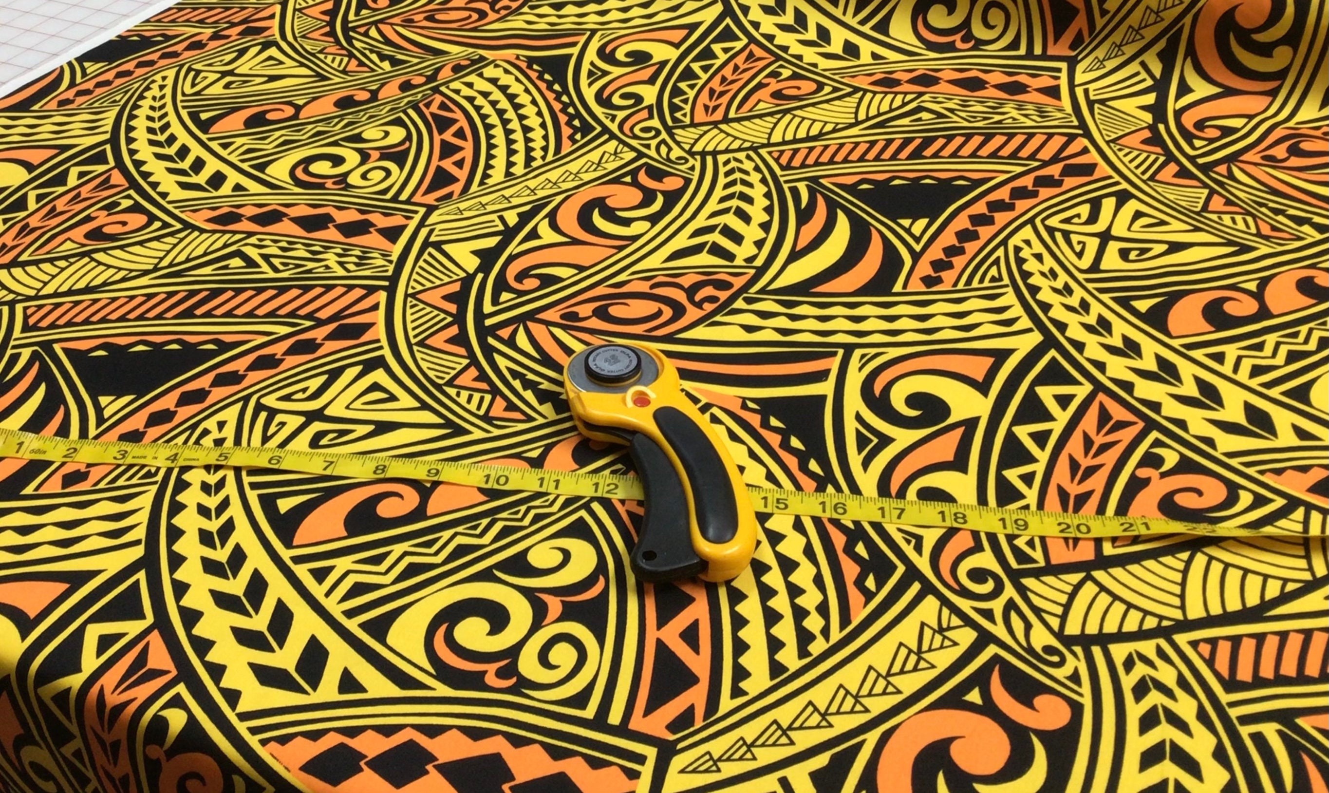 Yellow and Orange Triball Hawaiian Print Fabric 100% Cotton Sold