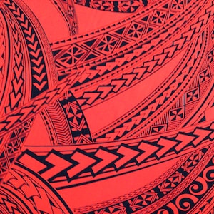 Red and Black Tribal Hawaiian Print Fabric in 100% Cotton