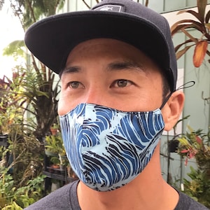 Wave Hawaiian Print Face Mask Adjustable Reversible