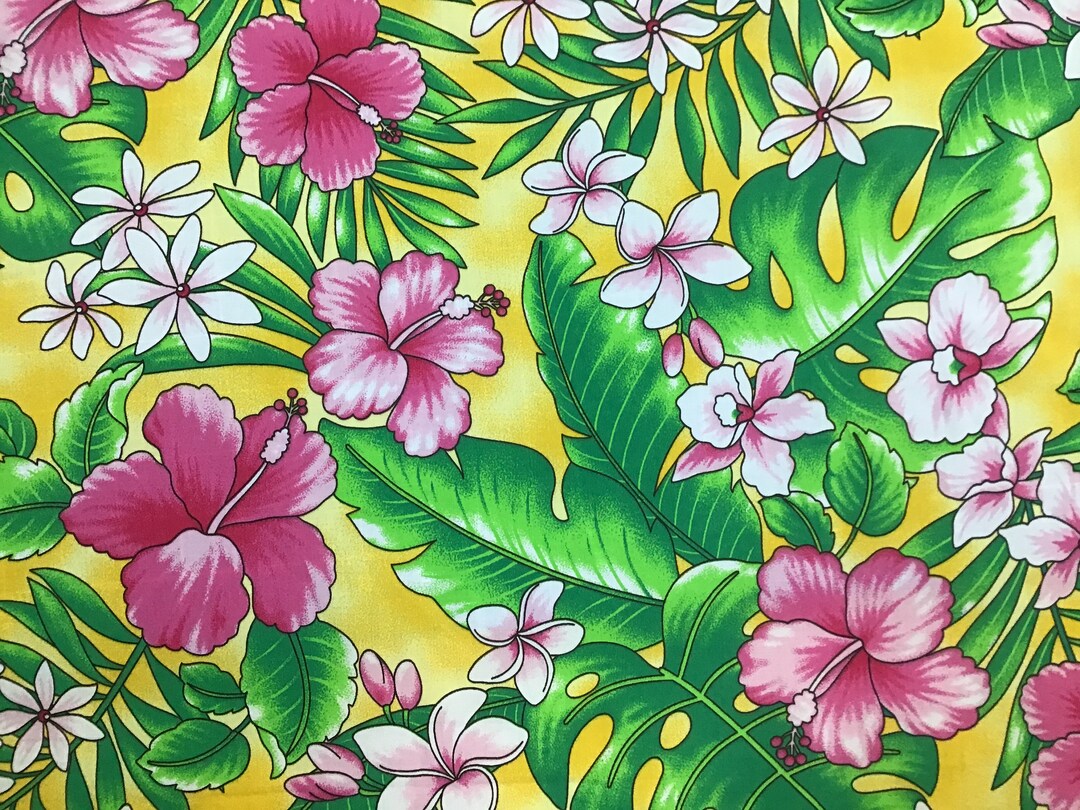 メーカー直売所 Print Hawaiian Yellow SALE Fabric (yardage Poly-cotton サーフィン・ボディボード