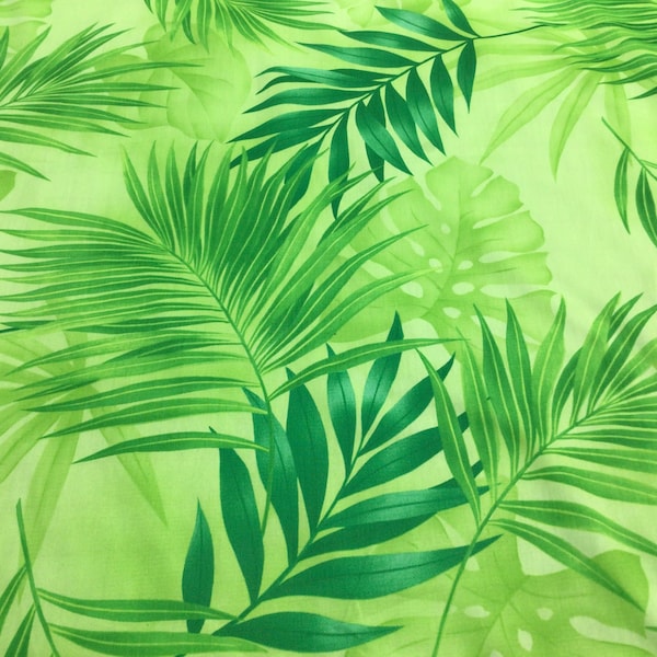 Beautiful Tropical Palms in Green Background Hawaiian Print 100% Cotton Fabric Sold by the Yard