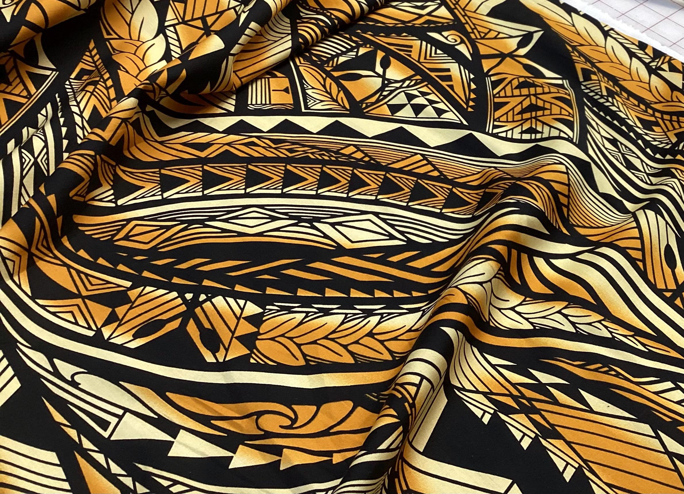 1点物⭕️お安く!◎Custom hawaiian fabric◎NR2◎9.7 Hawaiian Tribal in Bronze Hawaiian Print Fabric 100% Cotton Sold