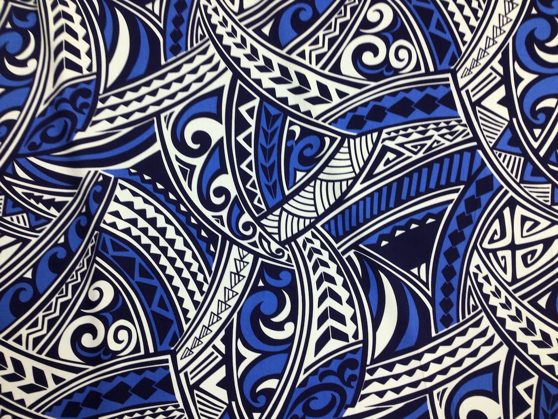 Blue Tribal Hawaiian Print Cotton Fabric Sold by the Yard Etsy
