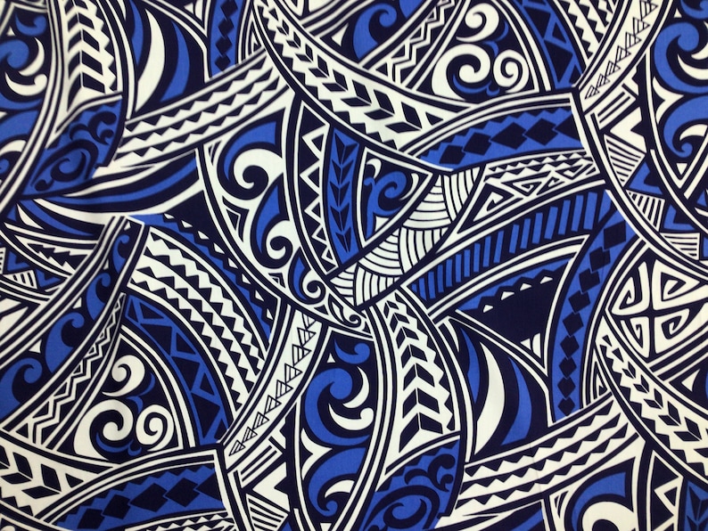 Blue Tribal Hawaiian Print Cotton Fabric Sold by the Yard Etsy