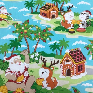 Christmas in Hawaii Hawaiian Print Fabric 100% Cotton sold by the yard   (Yardage Available)