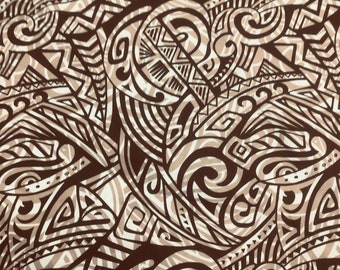 Yardage Available 100% Cotton Khaki Tribal  Hawaiian Print