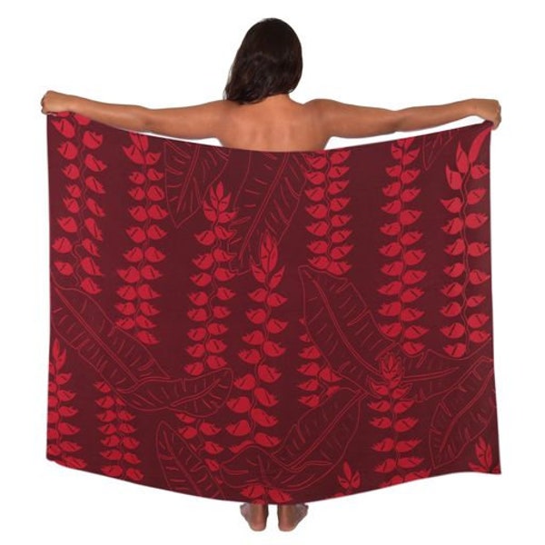 Buy 5, Get one FREE!  Lightweight Red/Burgundy Hanging Heliconia Design  Pareo (sarong) Lava lava 100% Rayon Cover up