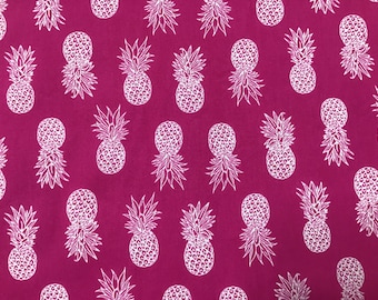 Fuchia Pineapple Hawaiian Print Cotton  Fabric