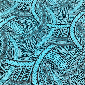 Teal Tribal Hawaiian Print Fabric Poly-Cotton
