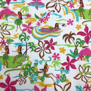 Tropical Hula Dancers Hawaiian Print Fabric in 100% Cotton sold by the yard