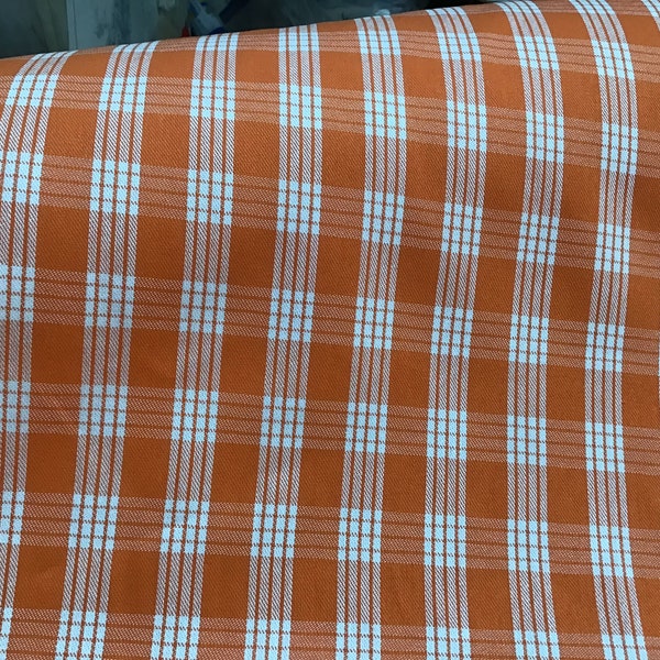 Orange Palaka Hawaiian  woven 100% Cotton Fabric (Yardage Available).