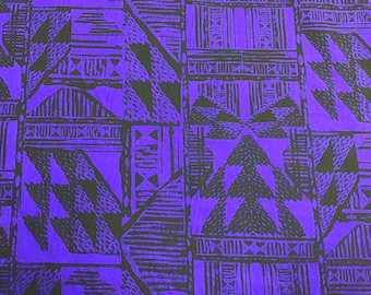 Purple and Black Tapa Tribal Hawaiian Print Fabric Poly Cotton Sold by the Yard