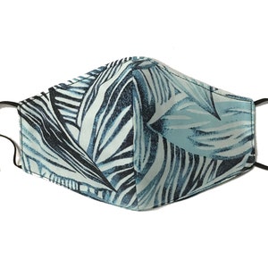 Wave 2 Hawaiian Print Face Mask in Blue Adjustable Reversible Triple Lined