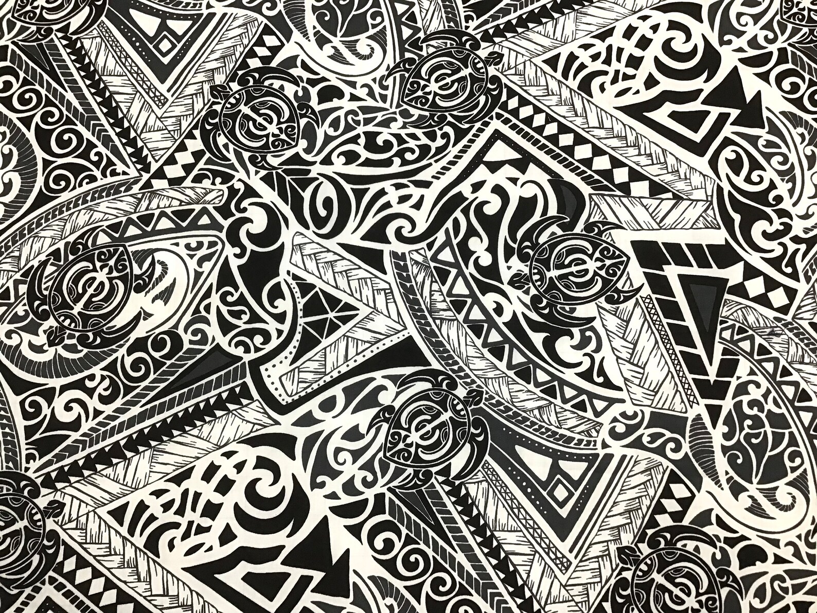 Black and White Honu Turtles Tribal Poly Cotton Hawaiian Print Fabric ...