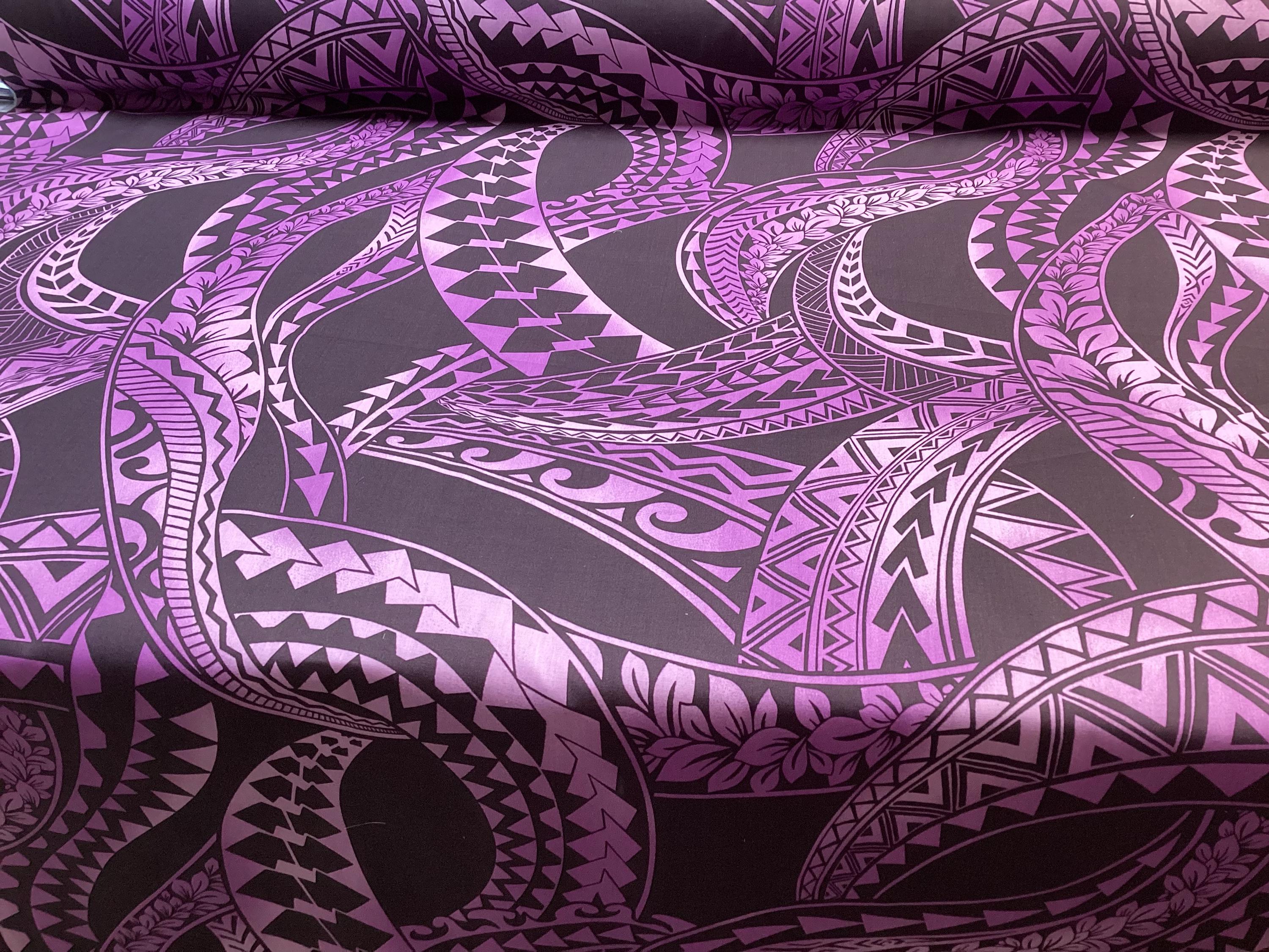Purple/lavender Swirly Tribal Hawaiian Print Fabric in 100% Cotton