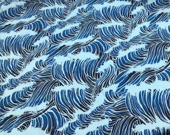 Blue Tropical Waves Hawaiian Print Fabric sold by the yard in 100% Cotton
