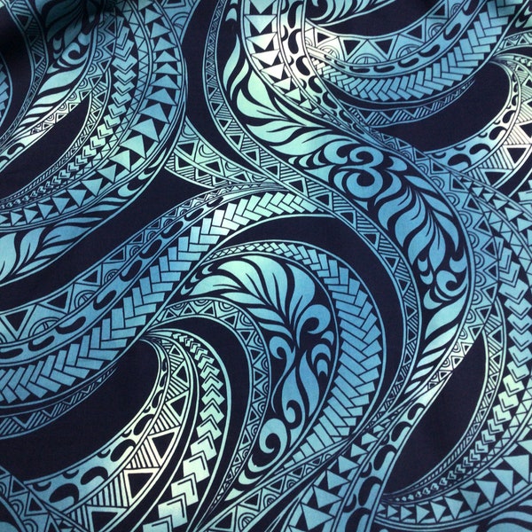 Navy Blue Tribal Hawaiian Print In 100% cotton Sold by the Yard