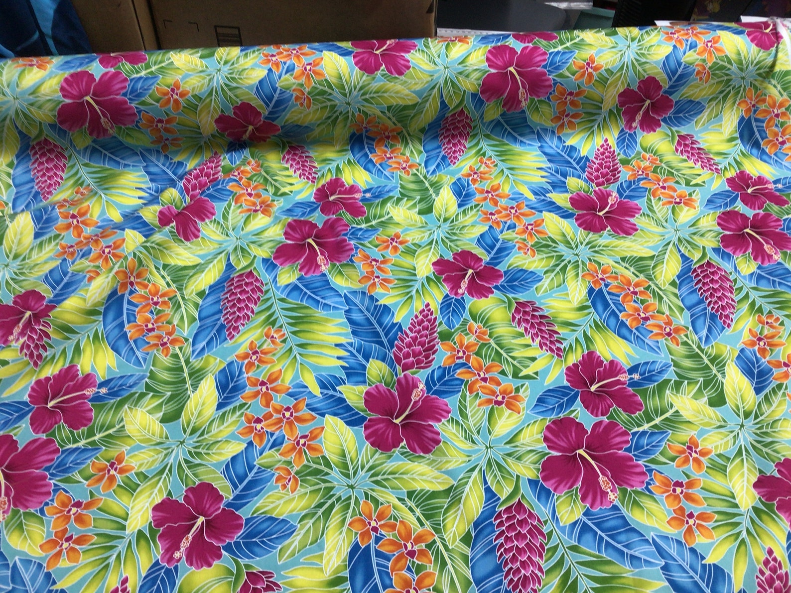 Blue Tropical Hawaiian Print Fabric 100 Cotton Sold by the Etsy