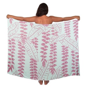 Buy 5, get one free!Lightweight Light Gray / Wild Rose Pink Background Hanging Heliconia Pareo (sarong) Lava lava 100% Rayon Cover up