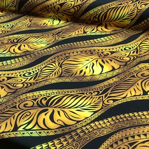 Diagonal Ombre Tribal in Yellow Gold/ Black  Hawaiian Print Fabric in 100% Cotton Sold by the Yard