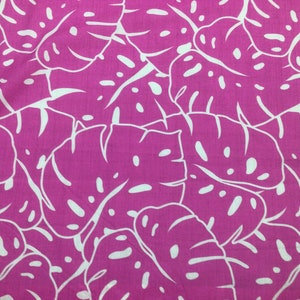 Bright Pink Monstera Leaves Poly Cotton Hawaiian Print  Fabric Sold by the Yard