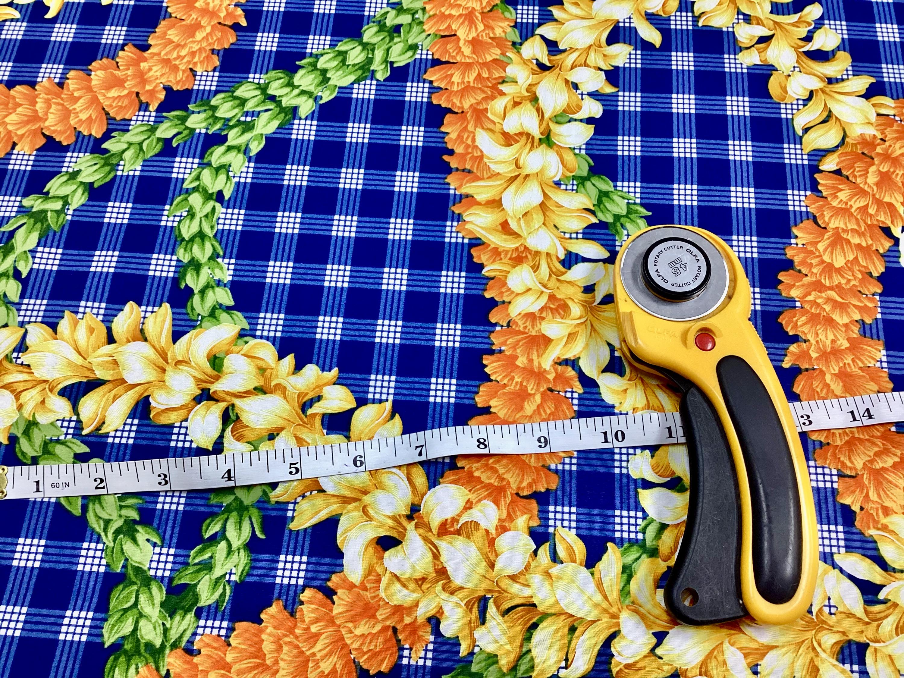 Beautiful Flower Leis on Printed Blue Palaka Hawaiian Print 100