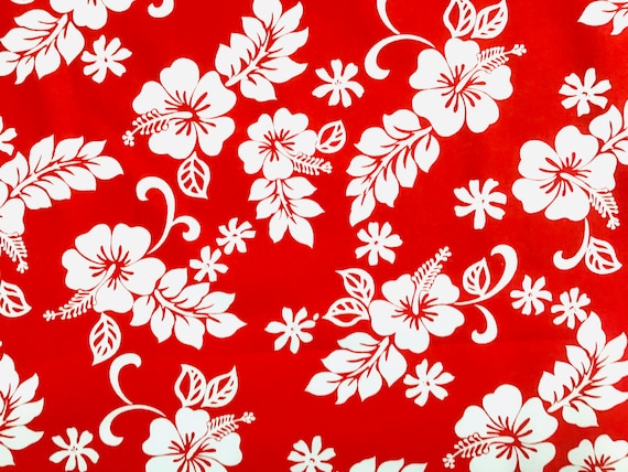 Red Classic Hawaiian Print Fabric 100% Cotton Sold by the Yard