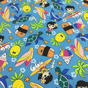 Hawaiian Print Fabric 100% Cotton Sold by the yard   (Yardage Available)
