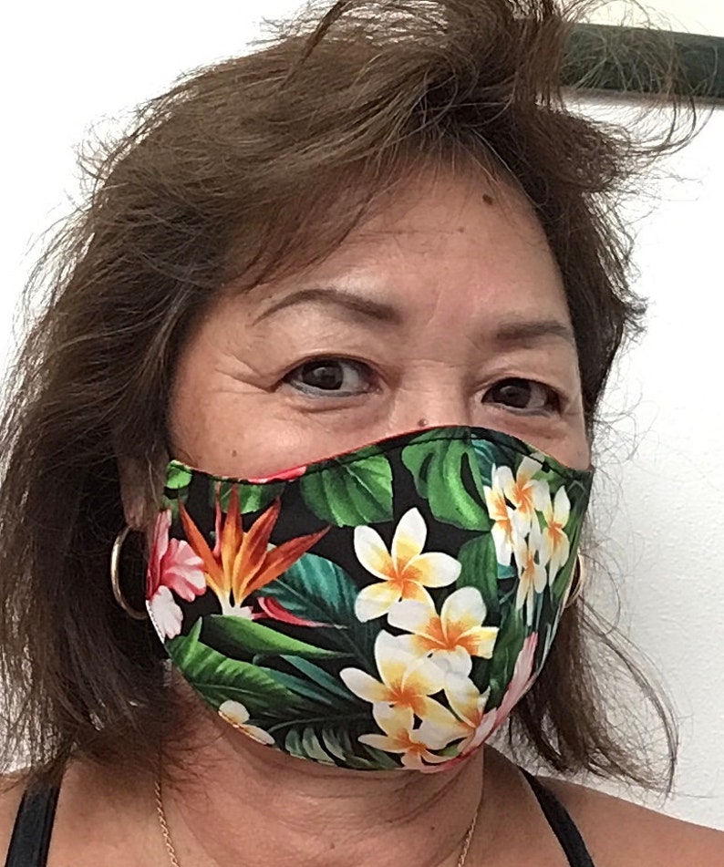 Black Tropical Hawaiian Print Face Mask Triple Lined Etsy