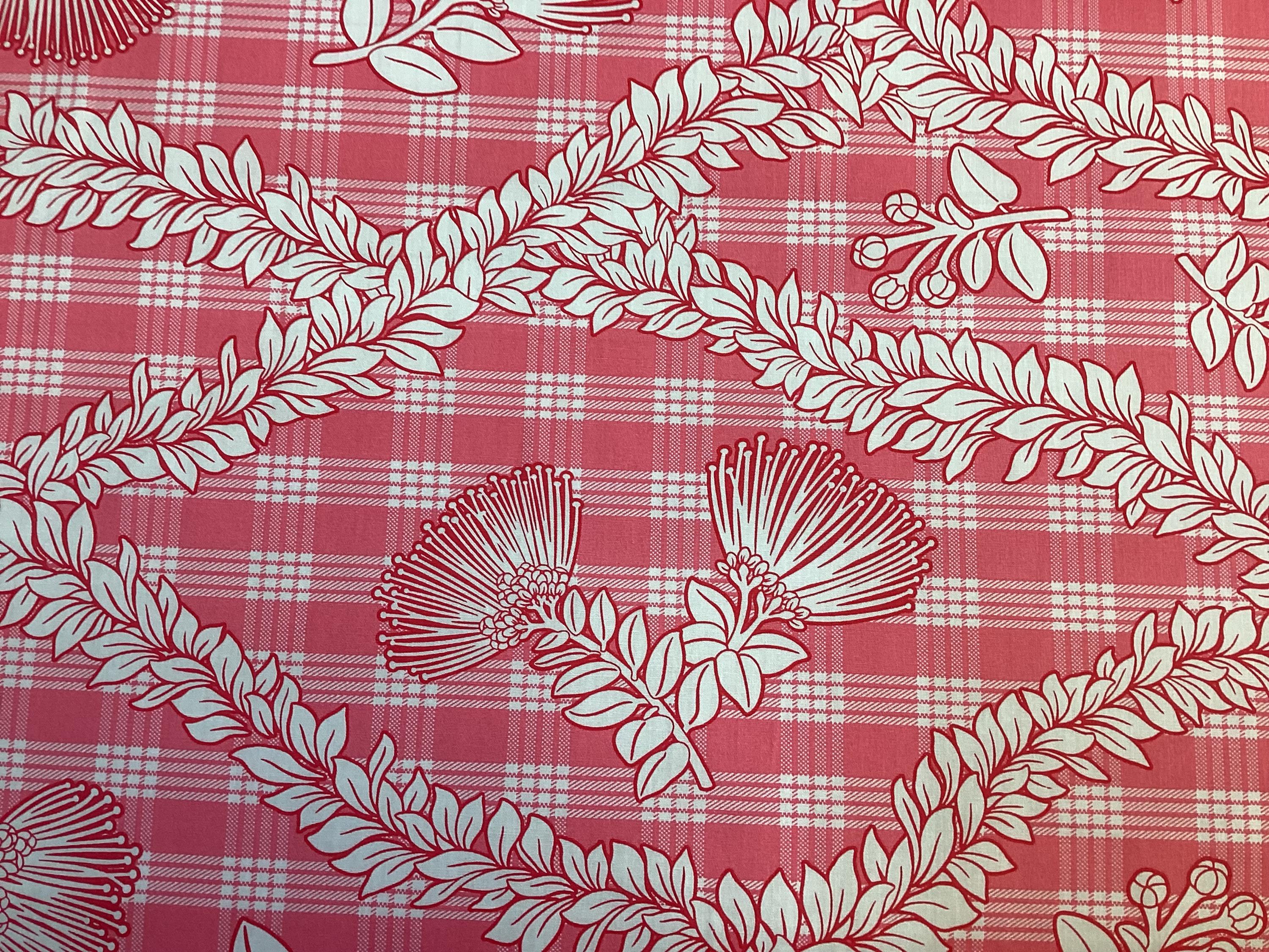 Coral Palaka With Tropical Leis and Lehua Blossoms Hawaiian Print