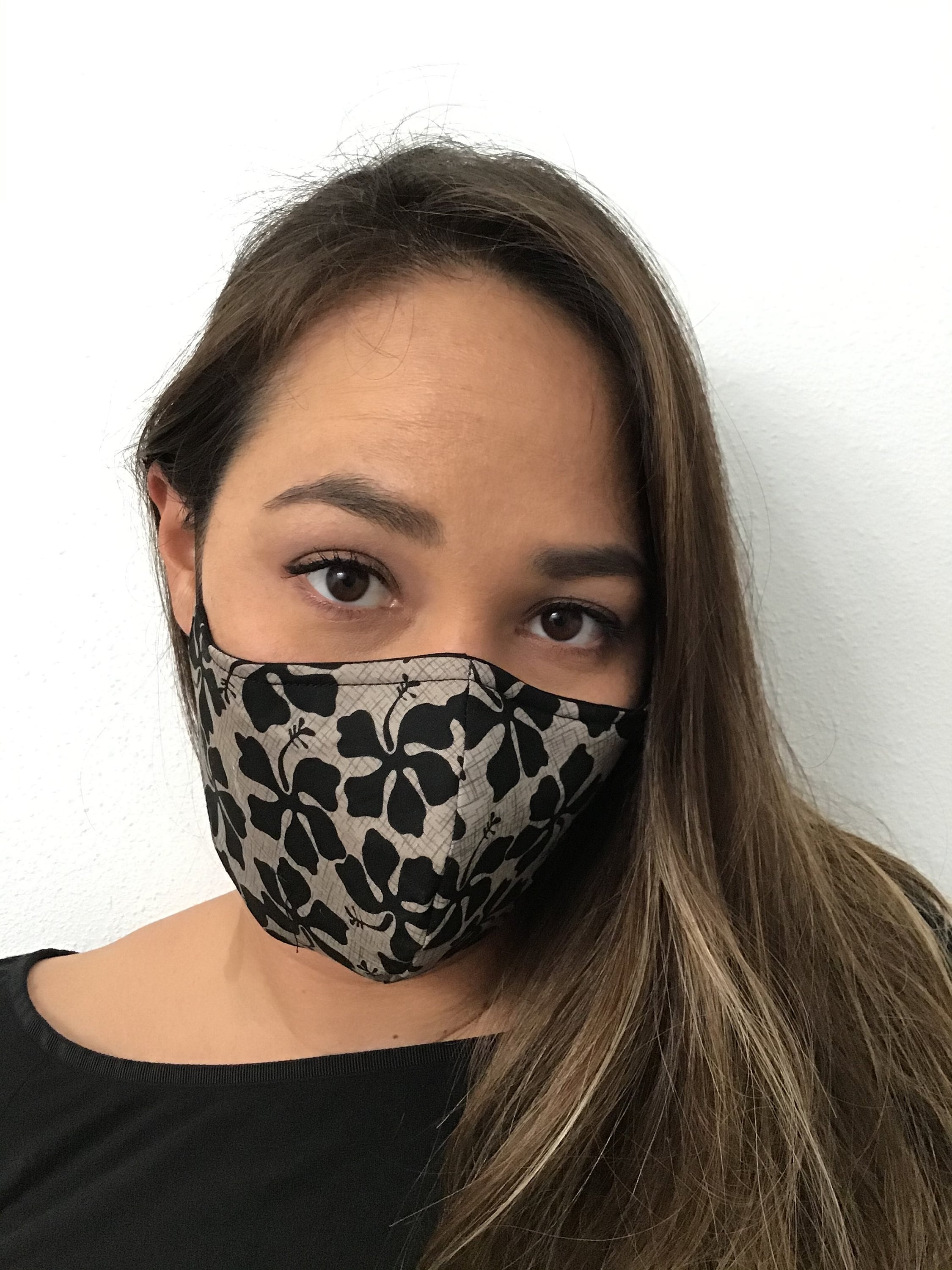 Black Hibiscus Hawaiian Print Face Mask (triple Lined) One Size