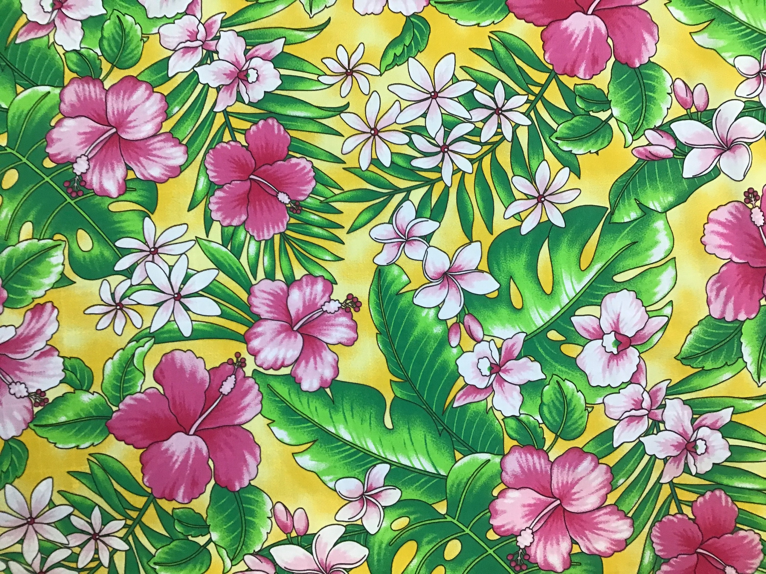 【返品?交換対象商品】 SALE Yellow Hawaiian Print Fabric Poly-cotton (yardage サーフィン・ボディボード