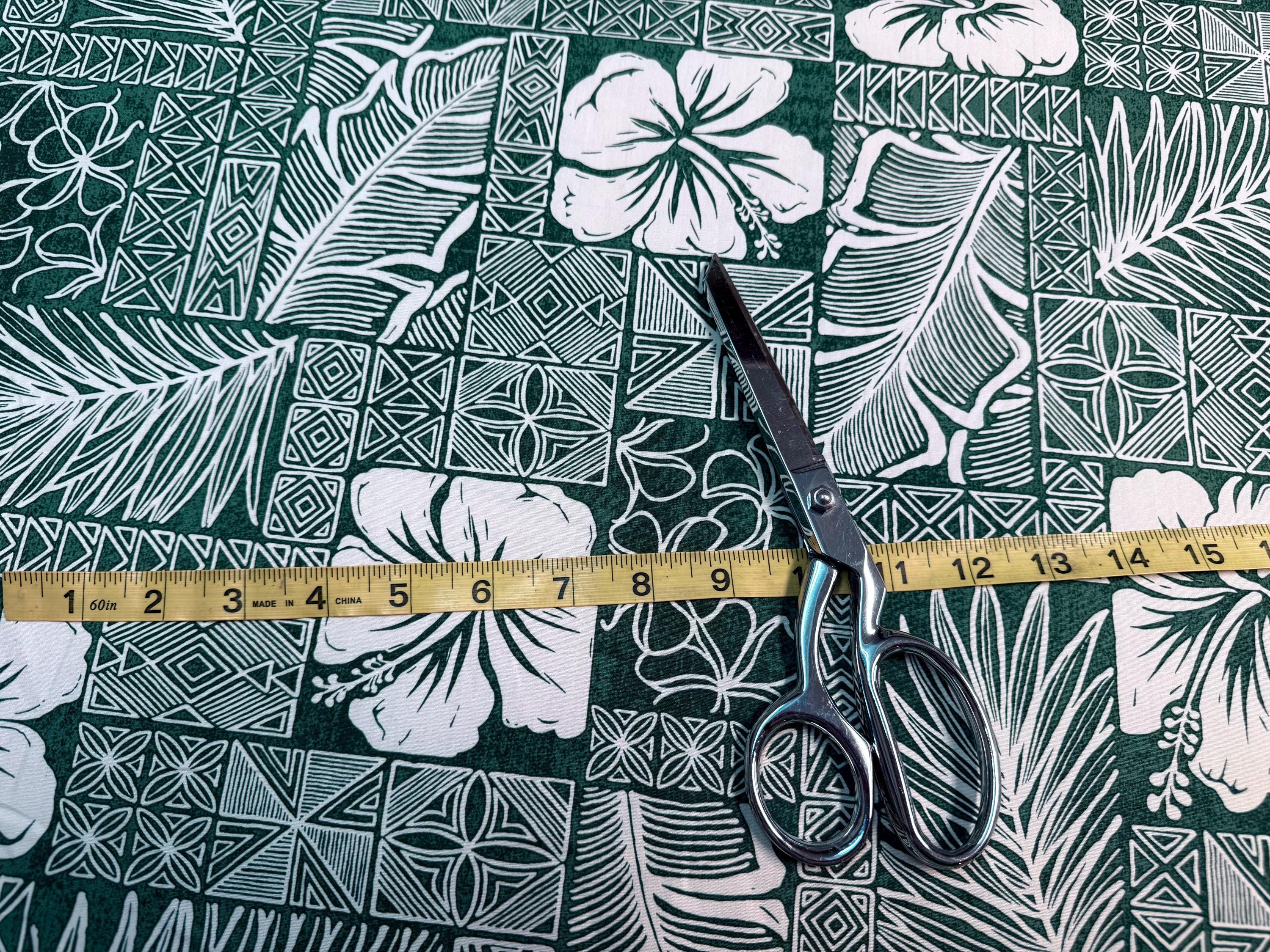 Beautiful Hawaiian Print Fabric With Hibiscus in Hunter Green Sold