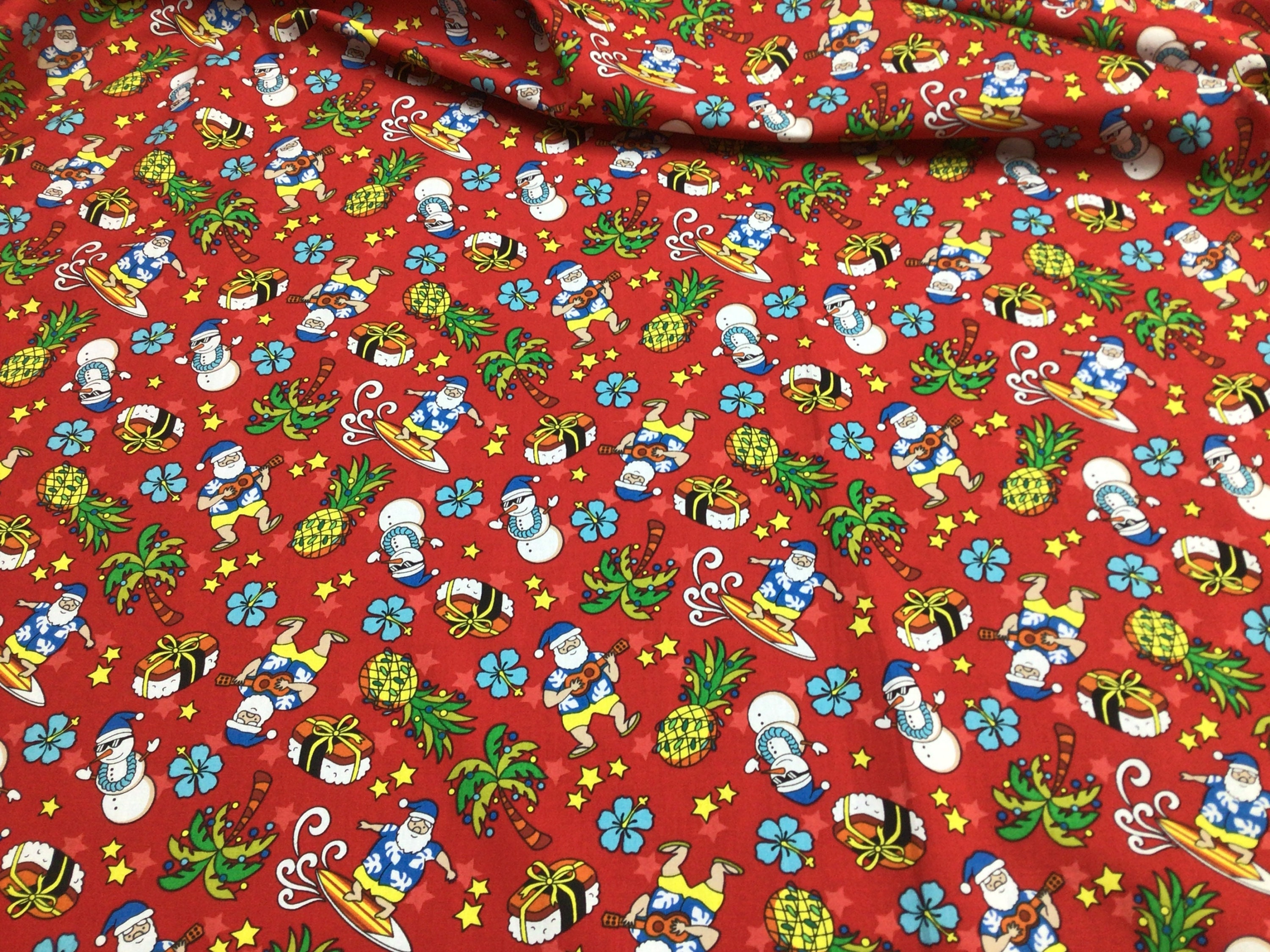 Hawaiian Christmas Hawaiian Print Cotton Fabric in Red | Etsy