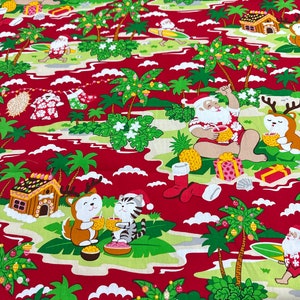 Christmas in Hawaii Hawaiian Print Fabric 100% Cotton sold by the yard   (Yardage Available)