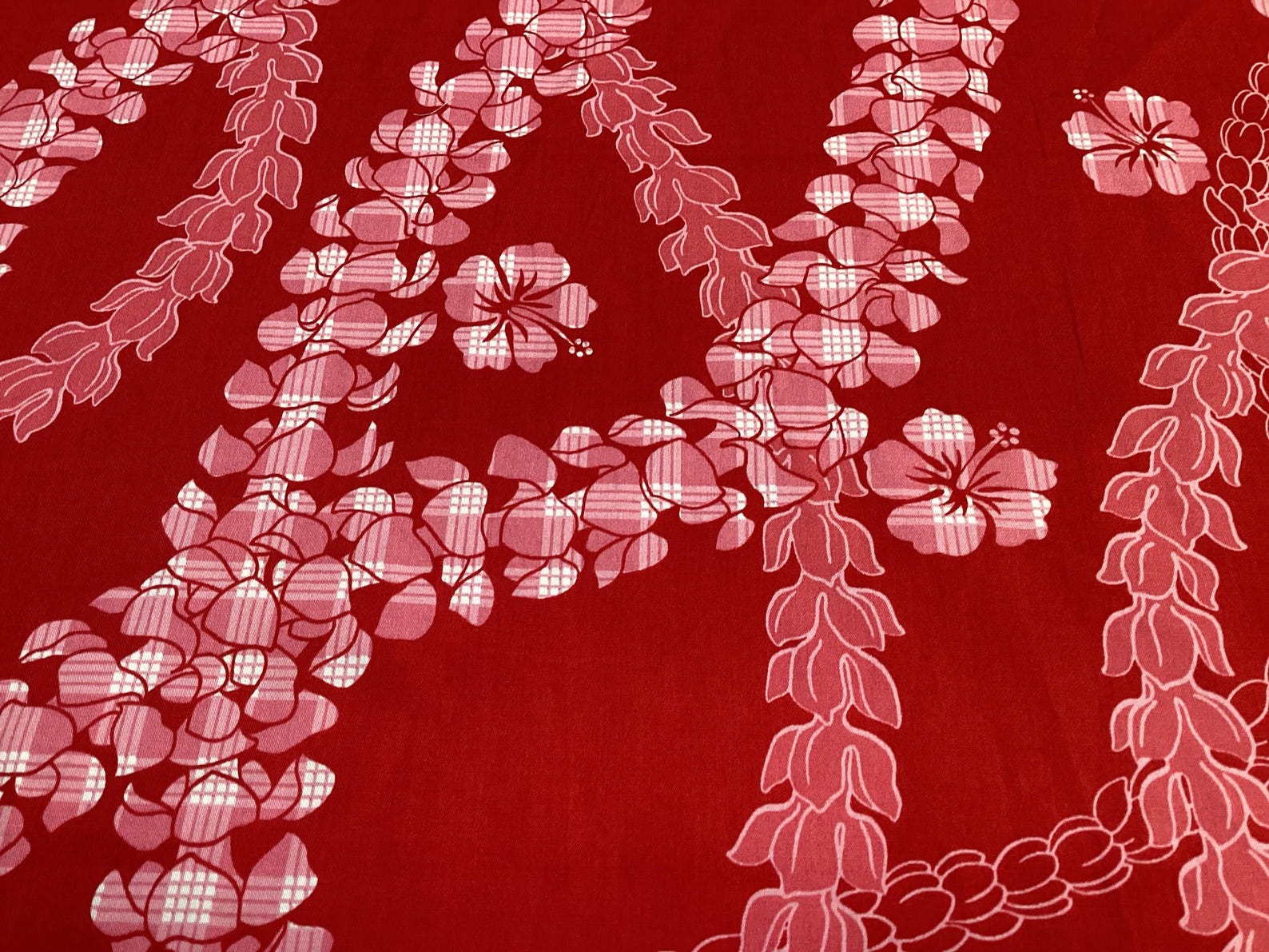 Red Palaka With Tropical Leis Hawaiian Print Fabric 100% Cotton Sold by ...