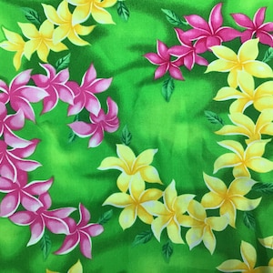 Lime Green Plumeria Hawaiian Cotton Fabric (Yardage Available)