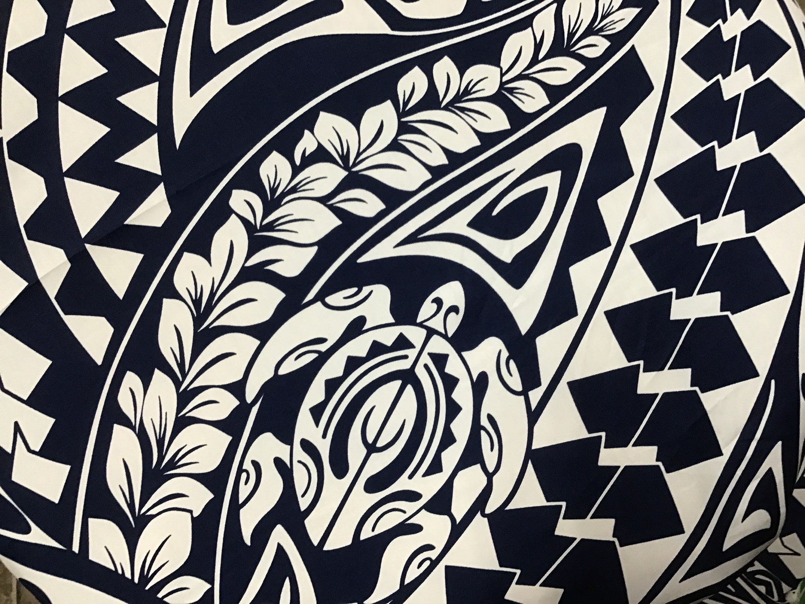 Navy Blue & White Tribal Hawaiian Print in 100% Cotton | Etsy