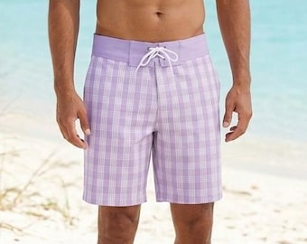 Men’s Palaka Board Shorts Lined with drawstring tie, zippered side pocket Made to order