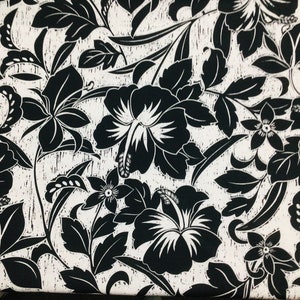 SALE!  Black on Gray Poly Cotton Hawaiian Print Sold by the Yard