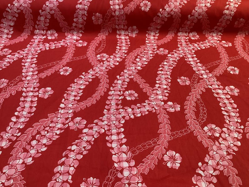 Red Palaka With Tropical Leis Hawaiian Print Fabric 100% Cotton Sold by ...