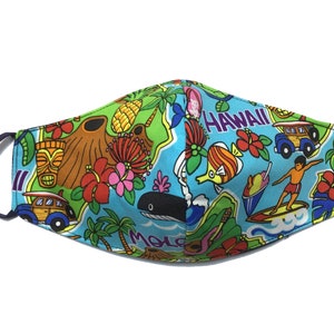 Hawaiian Delight Print Face Mask (triple lined) Reversible Adjustable One Size fits all