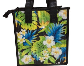 Kleine geïsoleerde, warme of koude herbruikbare tas met Hawaïaanse print Red Plumeria King Kamehameha