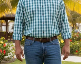 MEN’S Long Sleeve Double Collared Buttoned Front Hawaiian Palaka Shirt Custom made at time of Purchase. Pick Your Color and Size