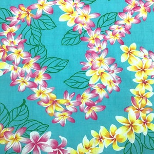SALE!!  Beautiful Plumeria Hawaiian Print in Poly-Cotton  (Yardage Available)