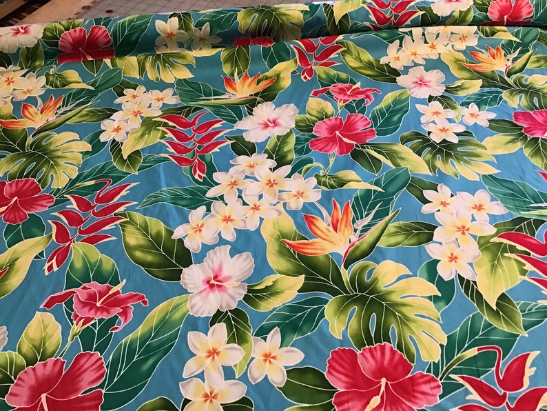 Tropical flowers Cotton Hawaiian Print Yardage Available