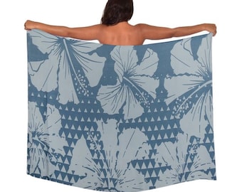 Lightweight Desert Blue Hibiscus Flower Triangles  Design Pareo (sarong) Lava lava Beach Cover up 100% Rayon