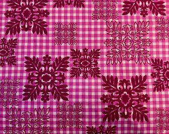 Hawaiian Quilt Design Printed on Pink Palaka Hawaiian Print 100% Cotton Fabric Sold by the Yard