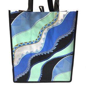 Large Hawaiian Print Shopping Bag Reusable Navy Blue